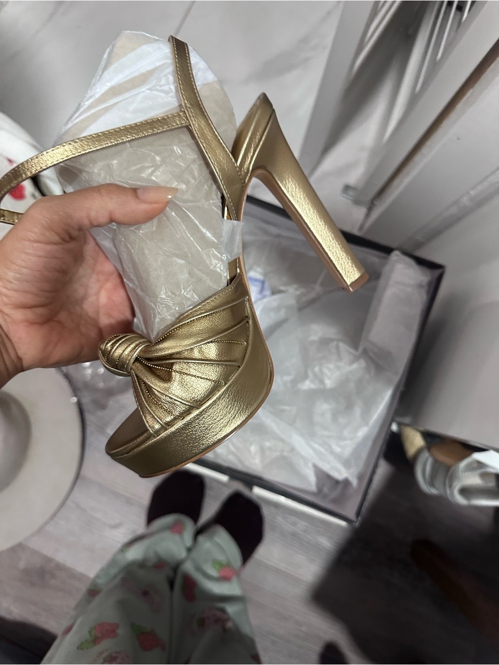 Nine West Metallic Gold Knotted Platform Heels